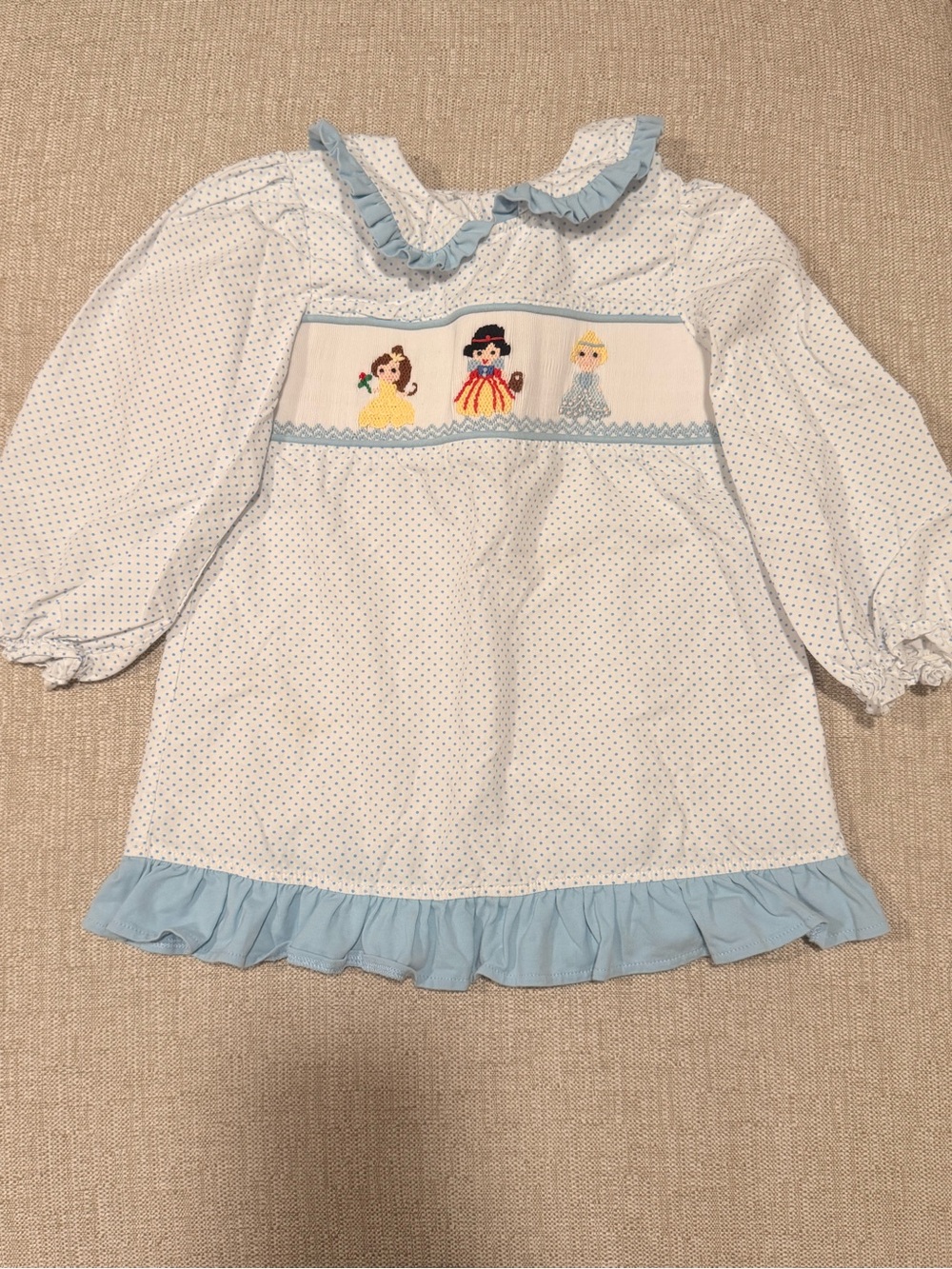 Girls White & Light Blue Smocked Princess Top